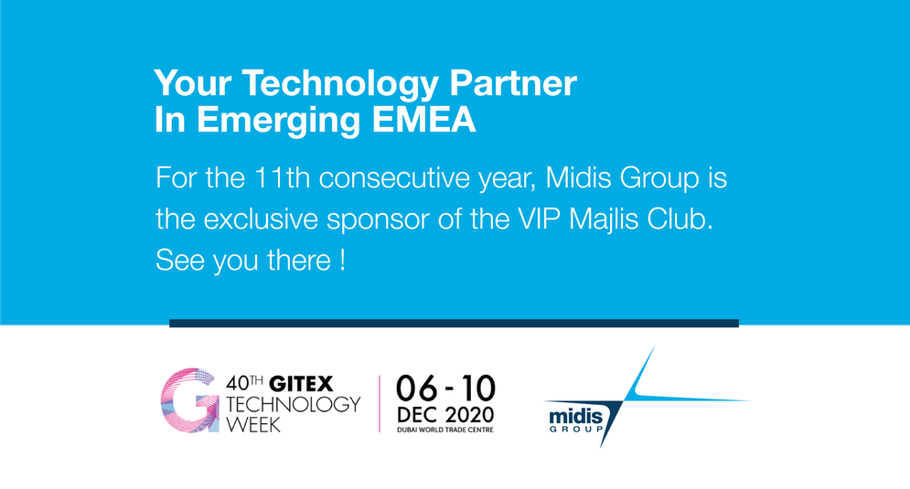 A GITEX graphic image in drak blue with red lettering
