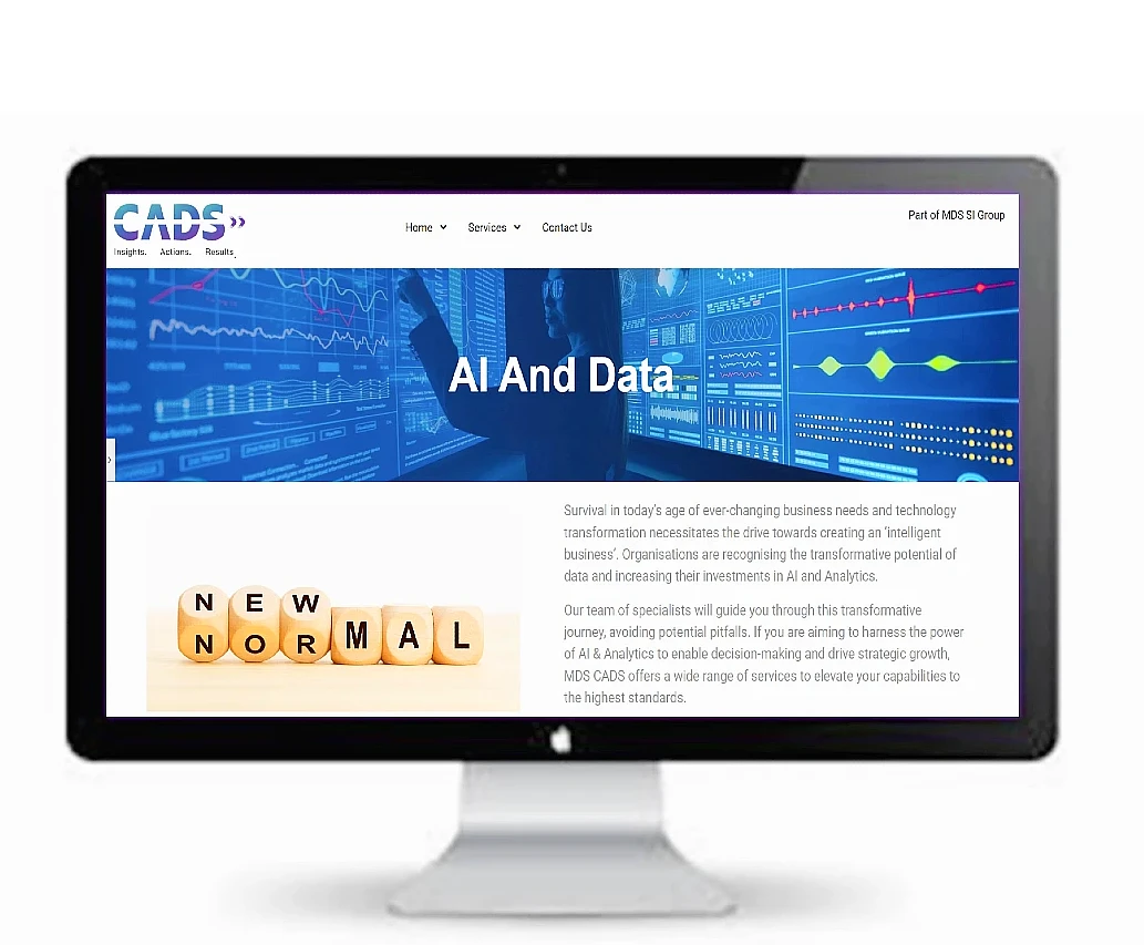 A website screenshot with the words AI and Data prominent