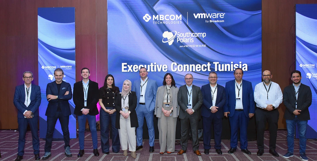 A group photo of people at a hi tech event
